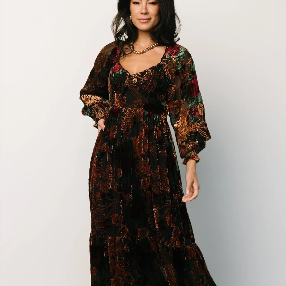 Baltic Born Marlow Velvet Embossed Dress Long Sleeve Fall Maxi.